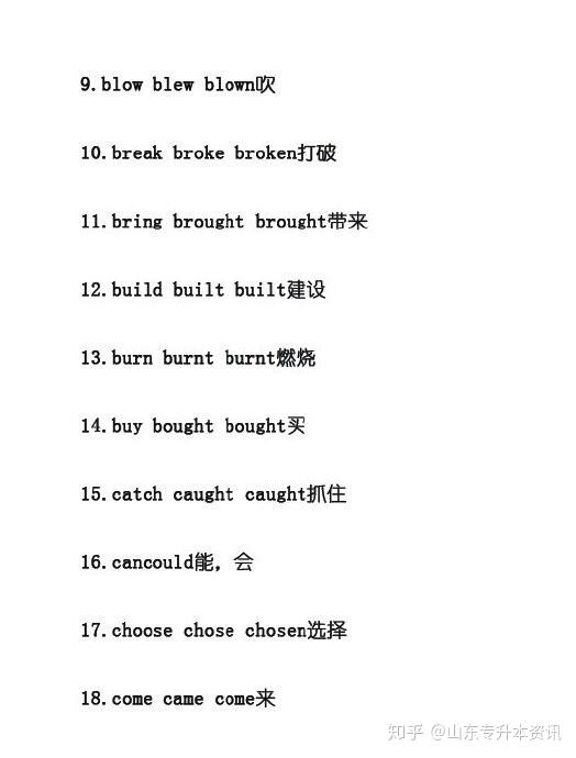 整理的100个不规则动词 含有单词原型 过去式 过去分词和中文意思 最好把这些记忆一下 知乎
