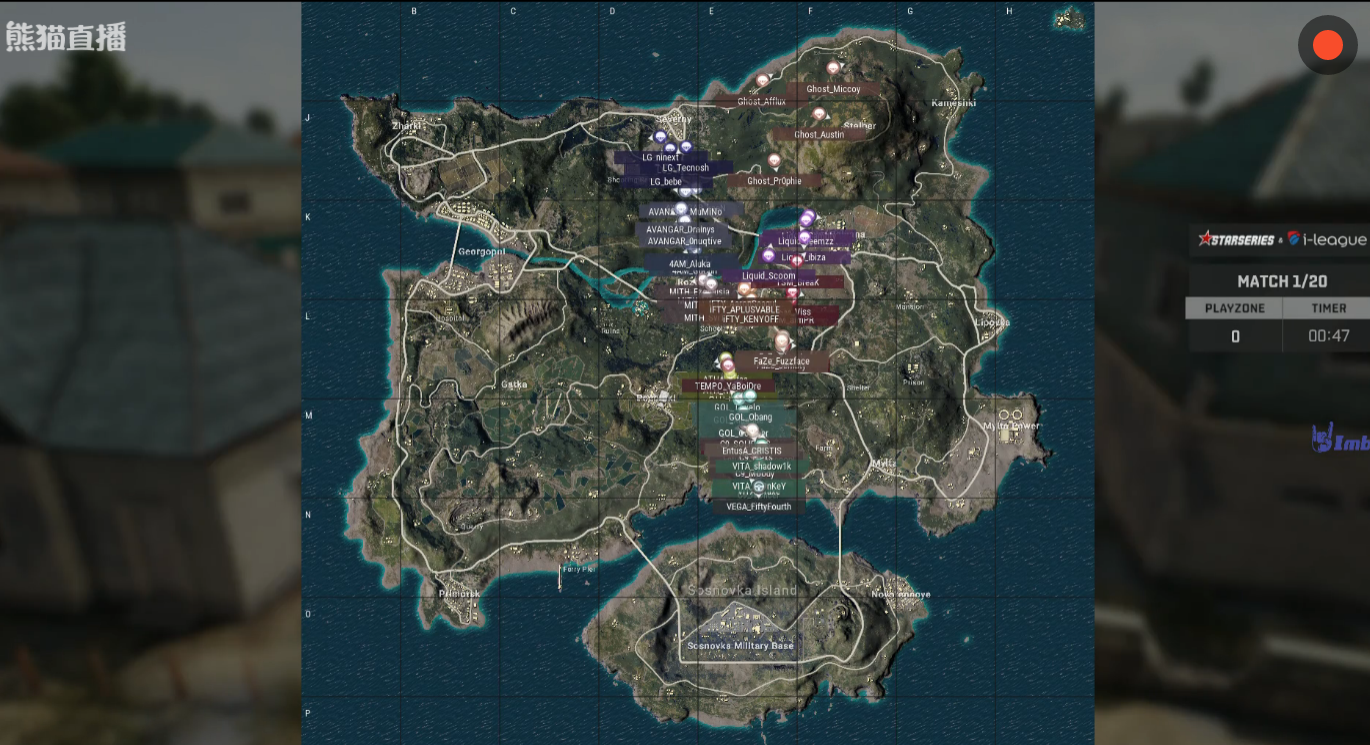 中国队都集中落在地图中央地区,都在安全区内,gol幸运的单吃p城.