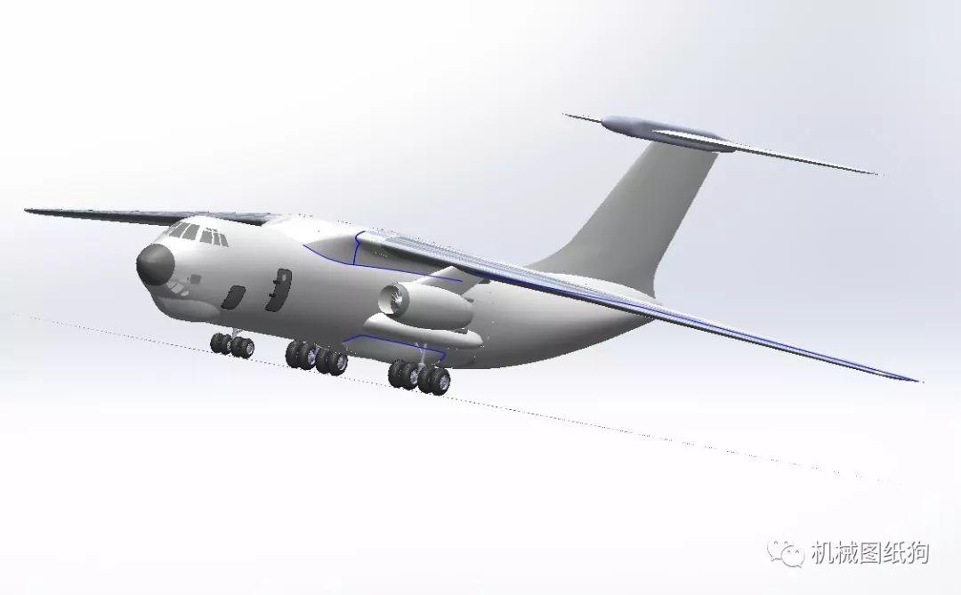 【飞行模型】ilyushin伊尔il-76运输机简易模型3d图纸 solidworks设计