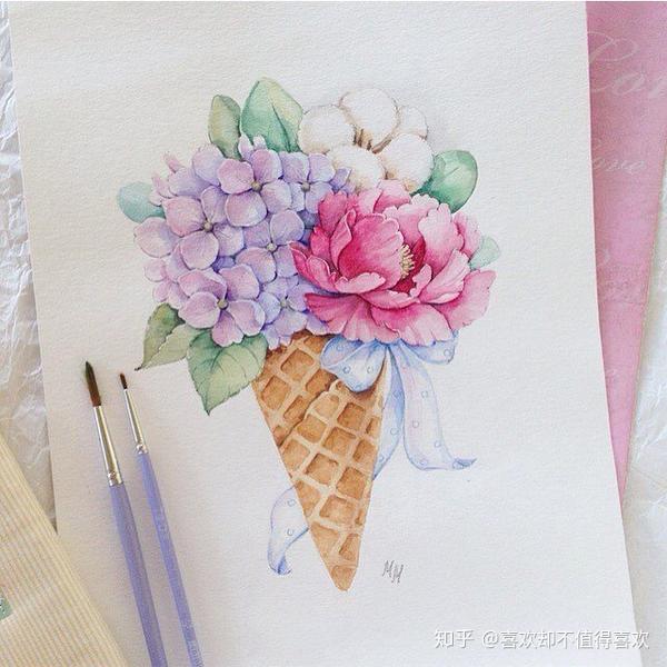 简单好看的水彩画图片 水彩花卉 知乎