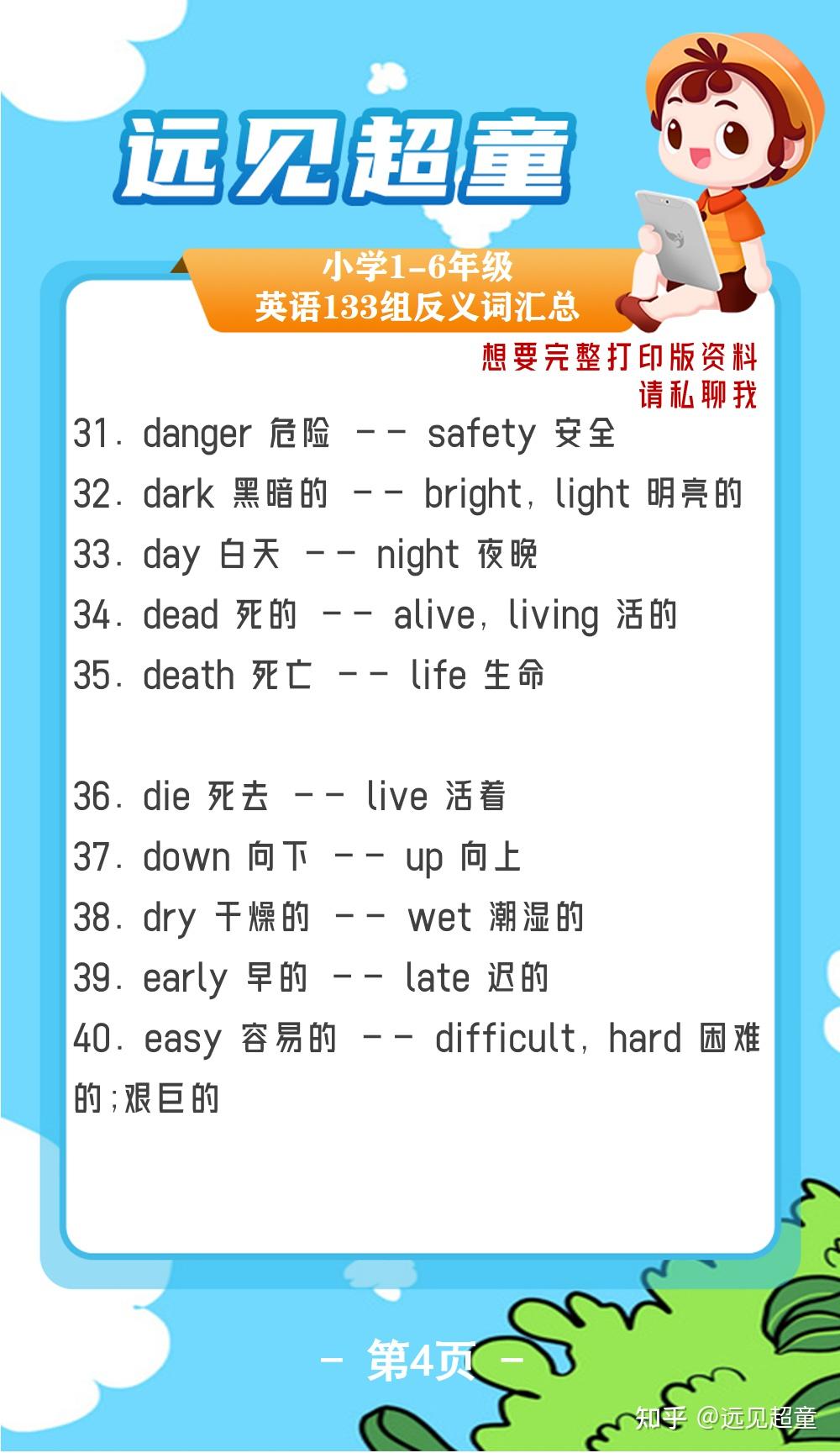 远见超童丨小学英语133组反义词汇总，比较对照背单词超高效 - 知乎