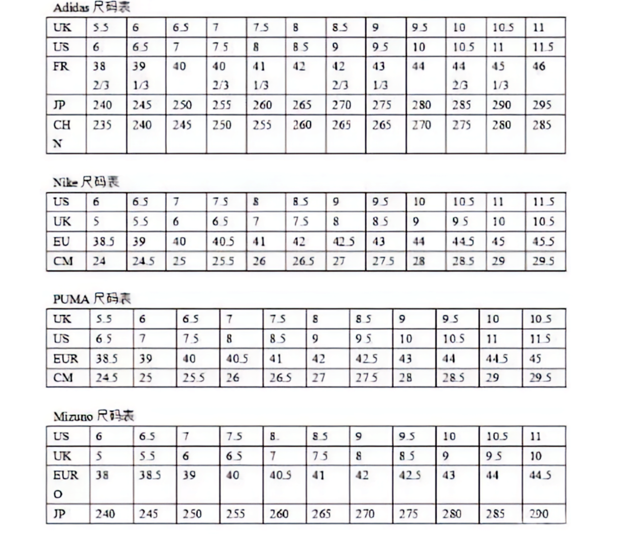 阿迪儿童鞋码对照表图图片