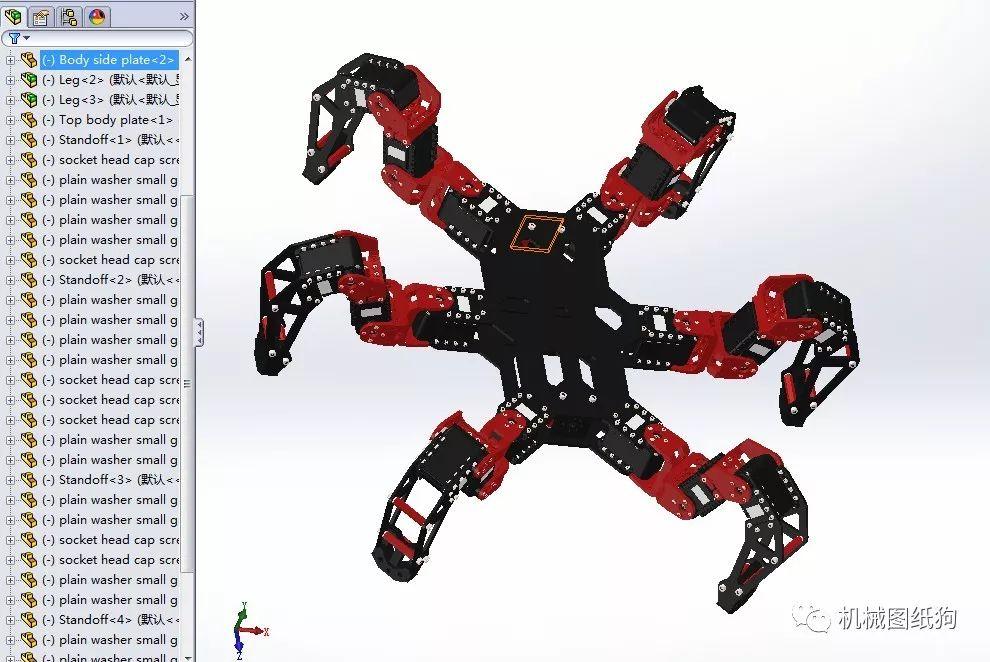 機器人六爪爬行機器人機械結構3d圖紙六足solidworks2014設計step