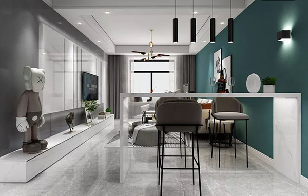 宝鸡装一网:127㎡三室蓝白灰装修,打造现代家装高级感