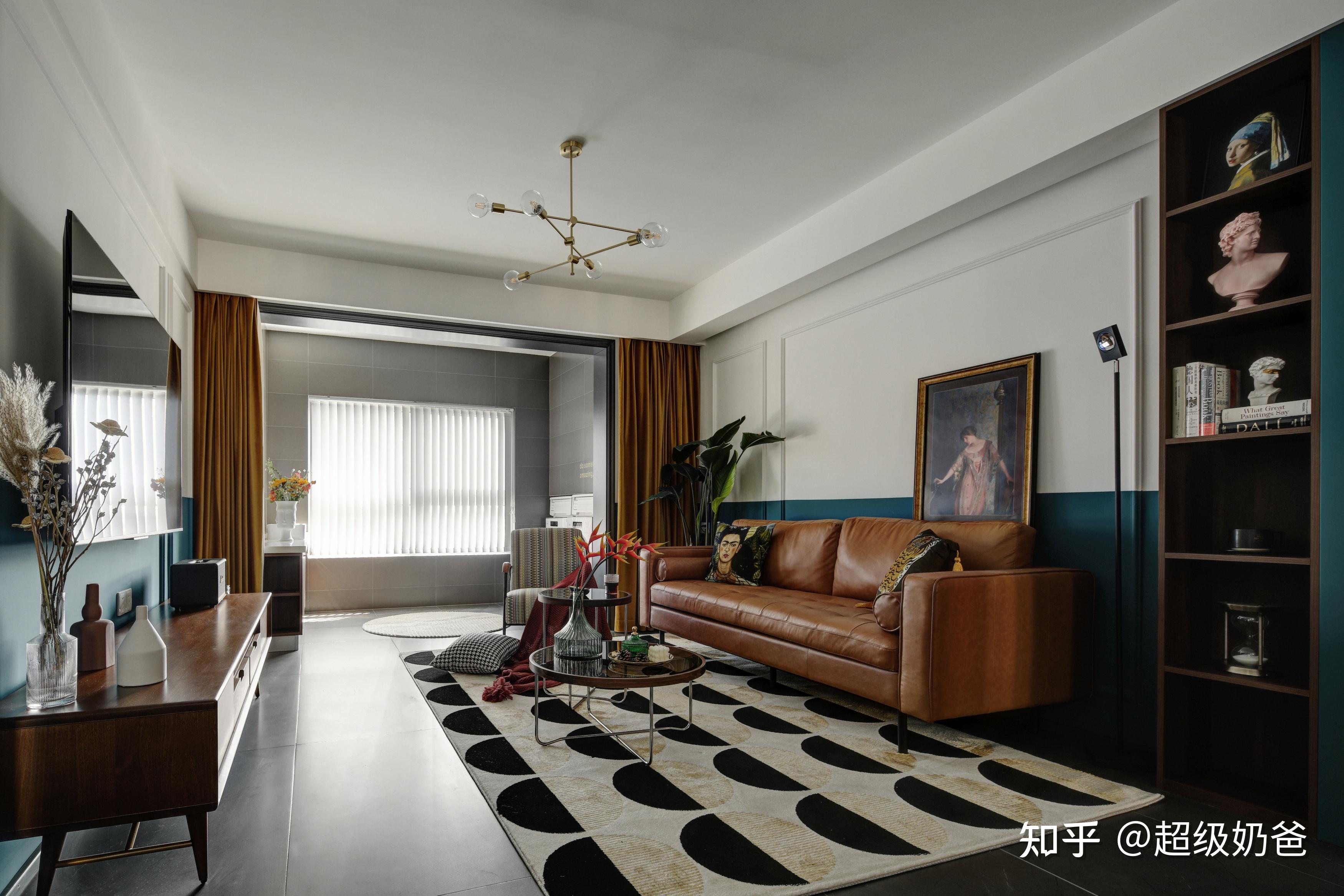 100㎡北欧复古风孔雀蓝棕色朱丹色一个人的惬意住所