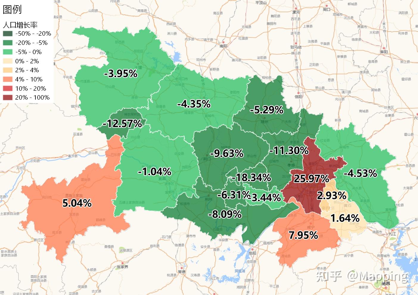 第七次人口普查分省人口增長率地圖地市級