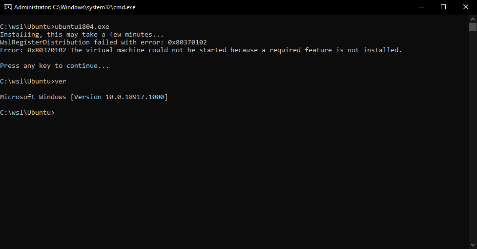 Wsl2 error 0x80370102 