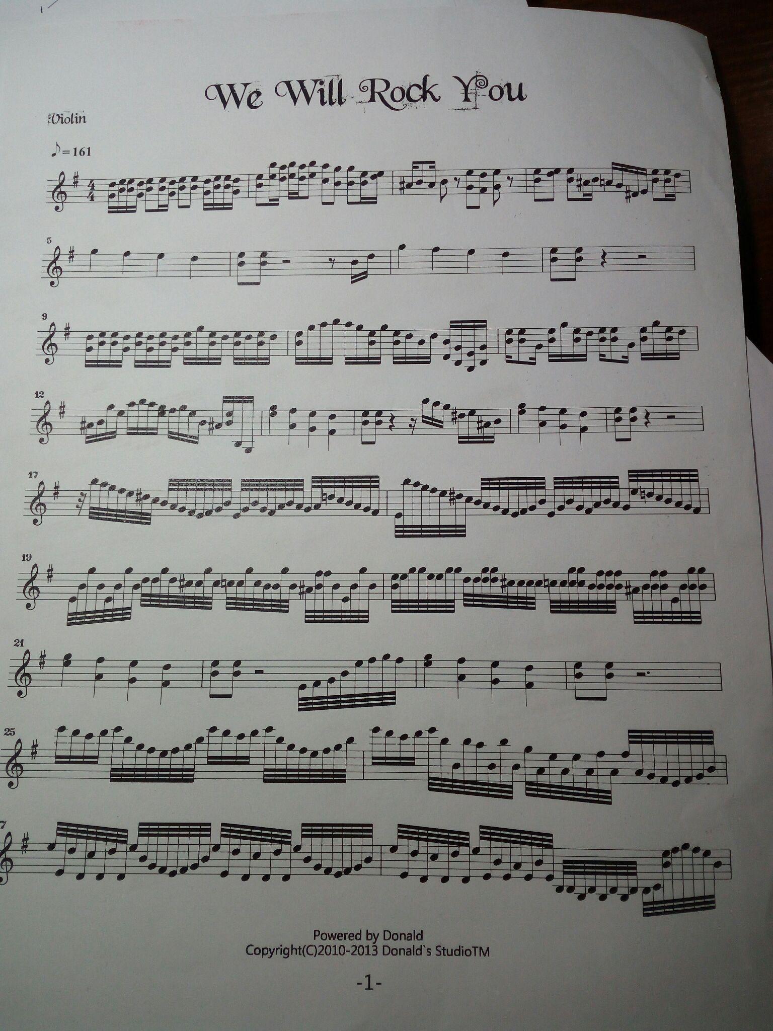 求davidgarrett的wewillrockyou的五线谱