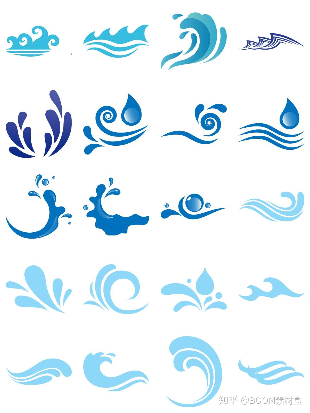 素材分享丨卡通手绘蓝色大海海洋海浪浪花波浪海水水花波纹背景png免