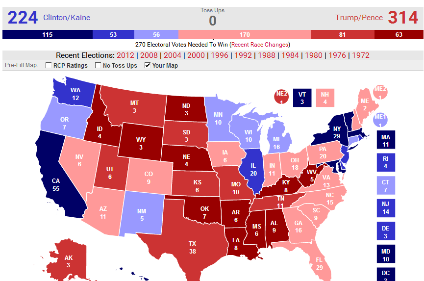 你對2016美國大選最終紅藍州分佈地圖的預測是怎樣的?