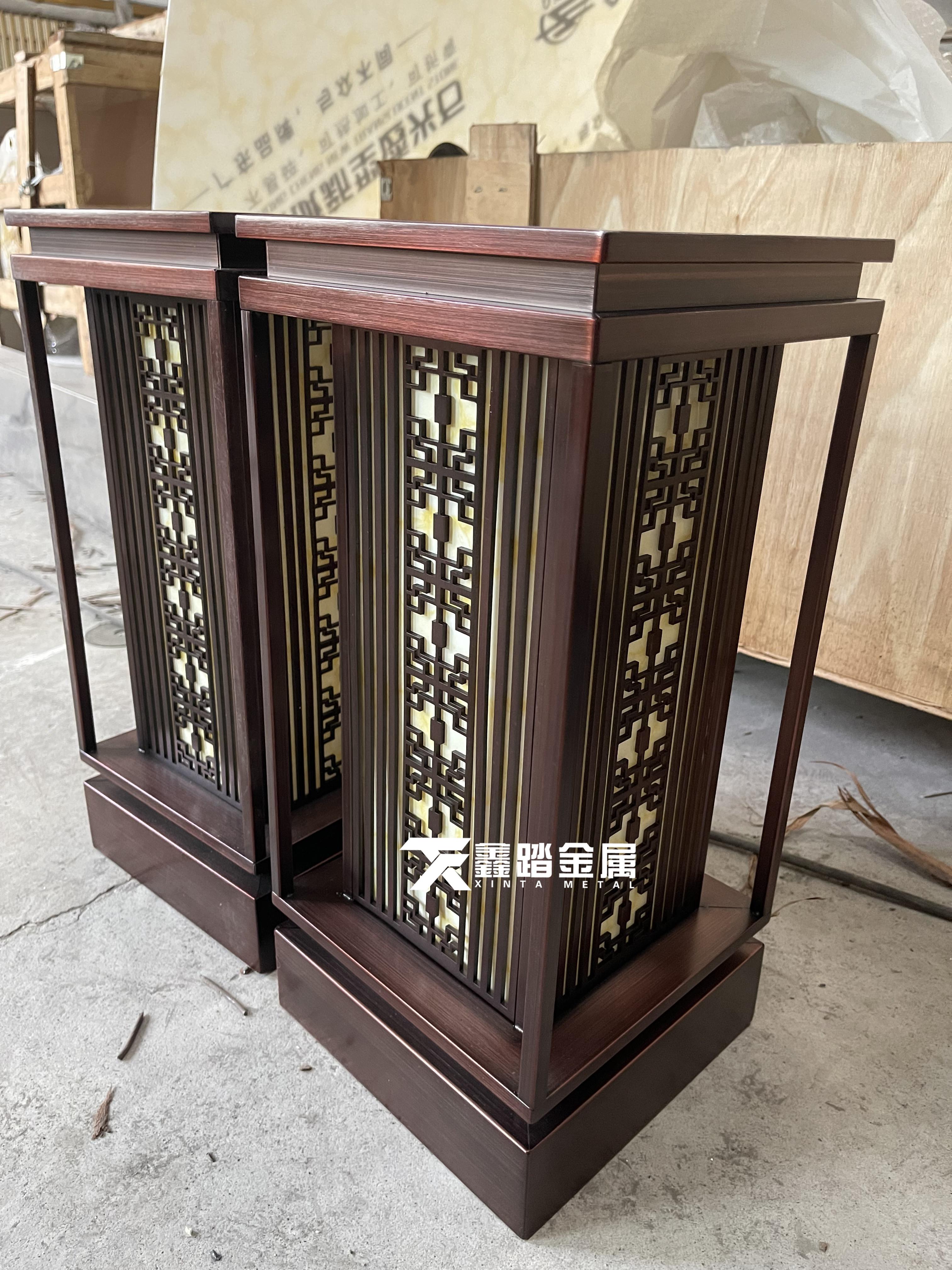 新中式售楼部不锈钢灯箱仿古铜做旧