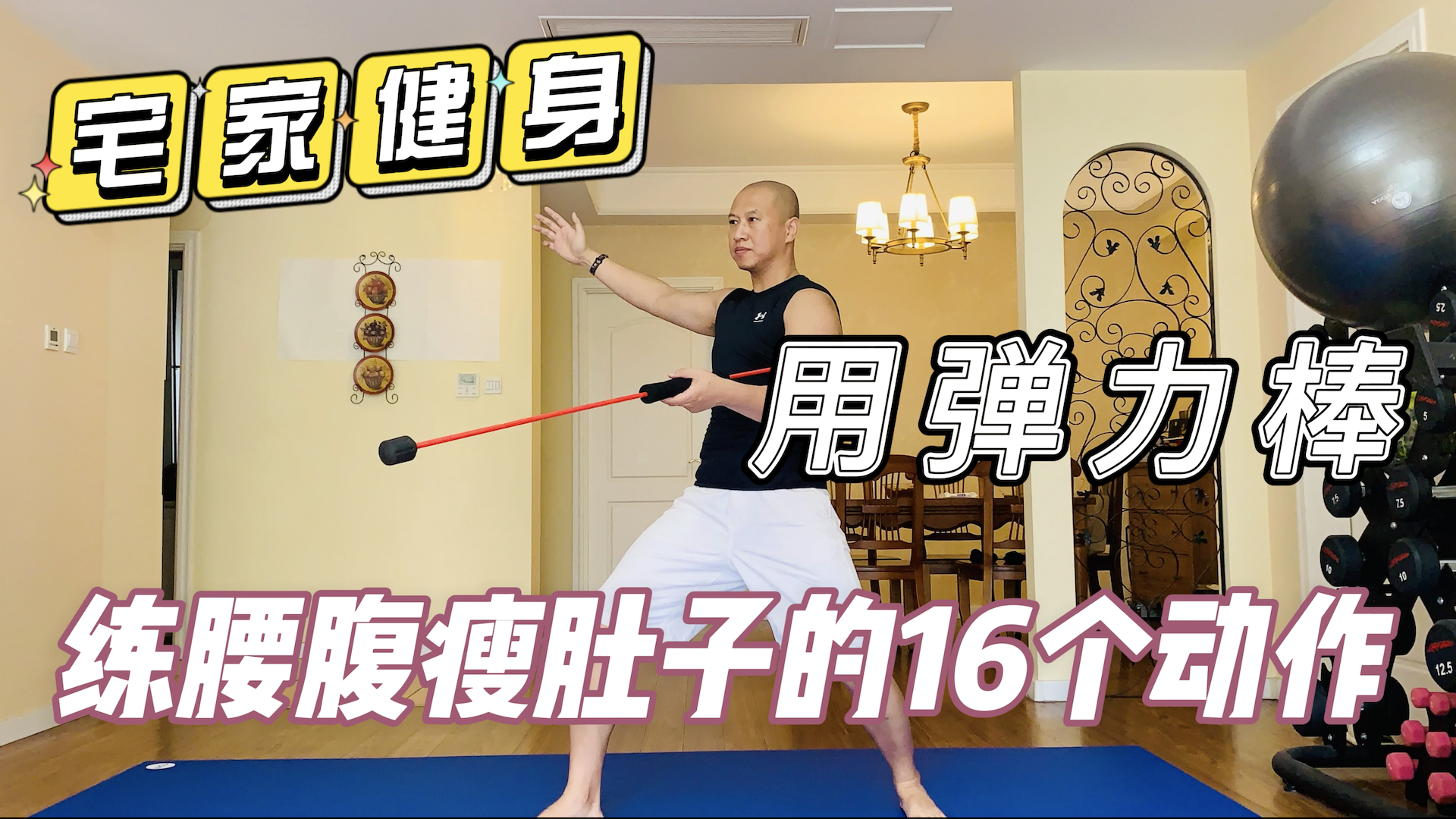 16个用飞力士健身减肥弹力棒练腰腹瘦肚子的动作