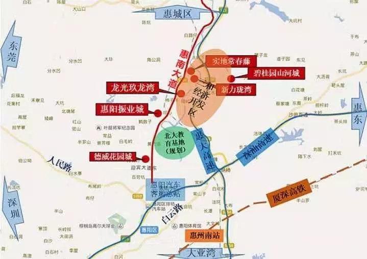 西靠深圳,東莞,南臨大亞灣,北接惠城區,是惠州市唯一與深圳,東莞相鄰