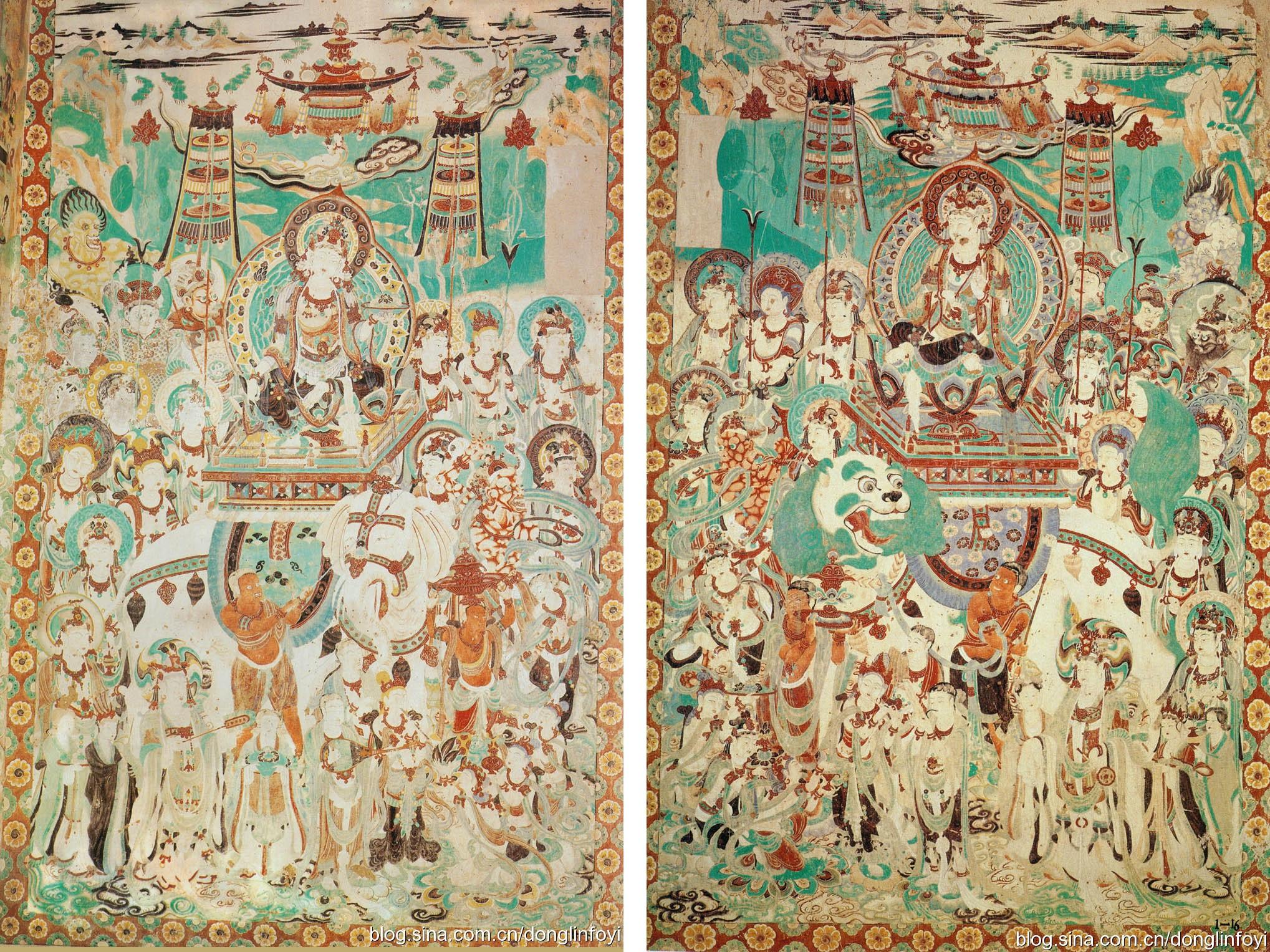 神游千年大美敦煌中唐159窟西龛彩塑文殊普贤经变画随行乐舞伎动感