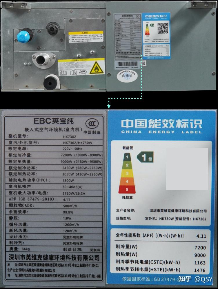 内机型号 hk730w重量 36kg静压 13pa循环风量 1200m06/h新风量 120m