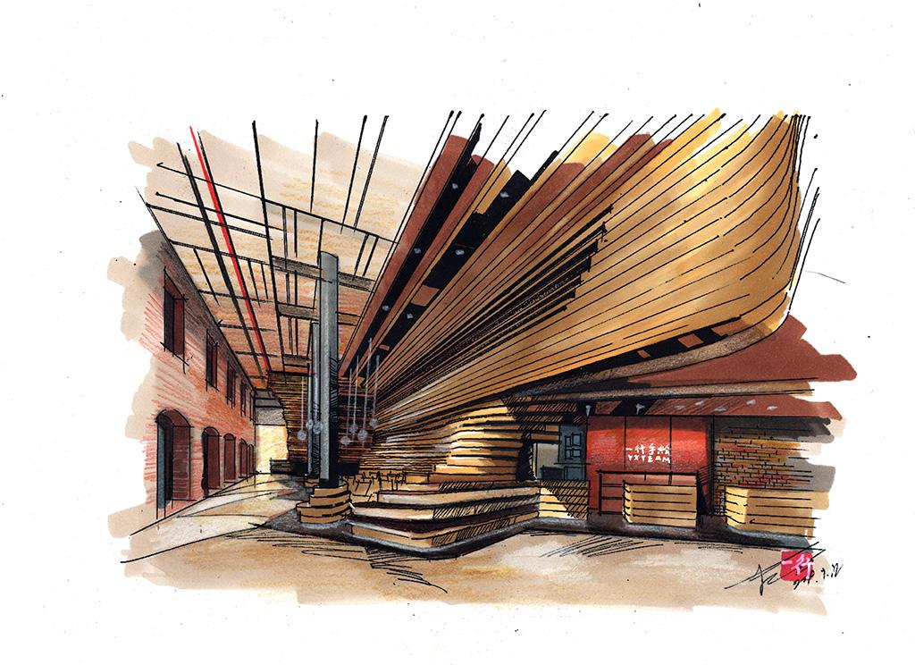 办公空间接待区设计手绘