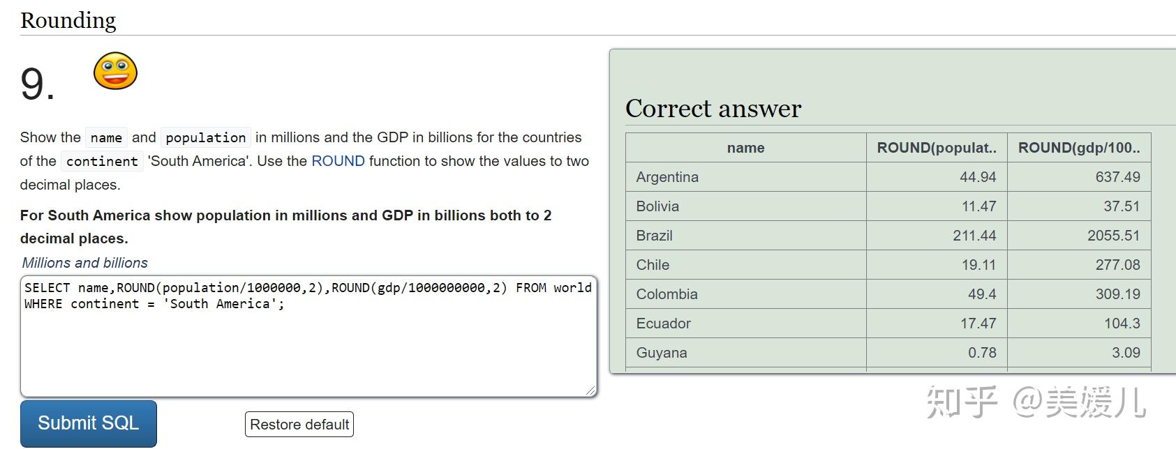 SQL ZOO SELECT From WORLD Tutorial