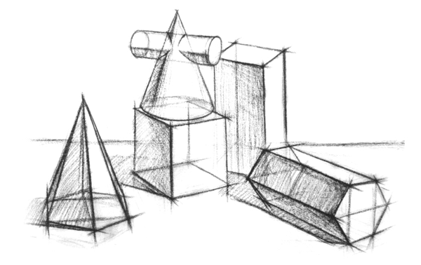 几何体组合练习 几何体的铅笔结构素描与针管笔的手绘表现