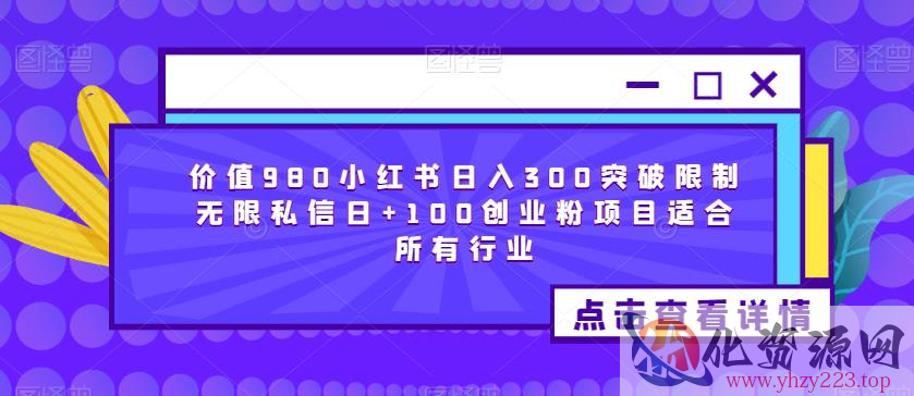 价值980小红书日入300突破限制无限私信日+100创业粉项目适合所有行业