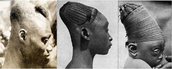 古代"裹小脚"是一样的道理,这种畸形审美对头型的修饰已经达到了极致!