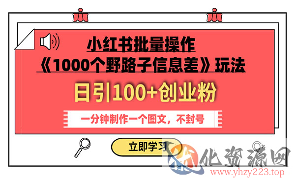 《1000个野路子信息差》小红书玩法，日引100+创业粉 一分钟一个图文_wwz