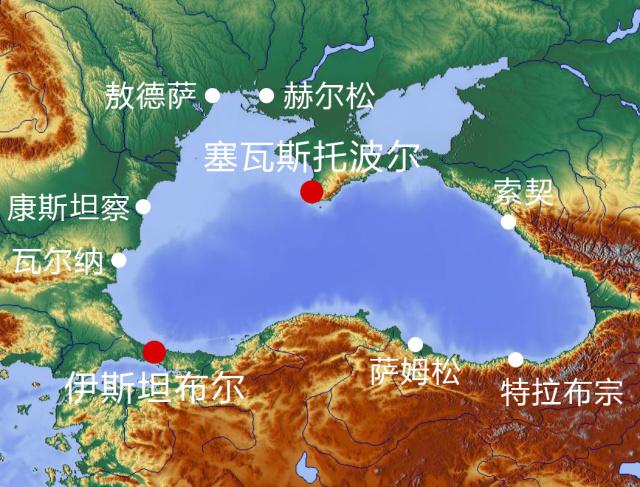 俄国可以从黑海经土耳其海峡进入地中海,进而进入大西洋(经直布罗陀