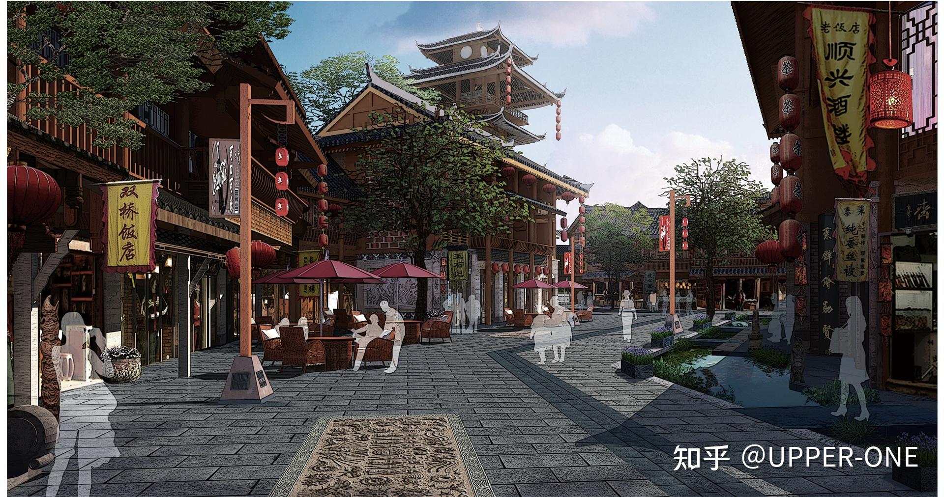贵州苗寨商业街效果图当代景观规划