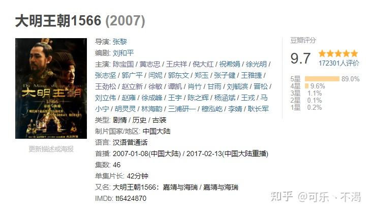 给过去30年"最好的历史剧"排个名,康熙王朝垫底,大明王朝第二