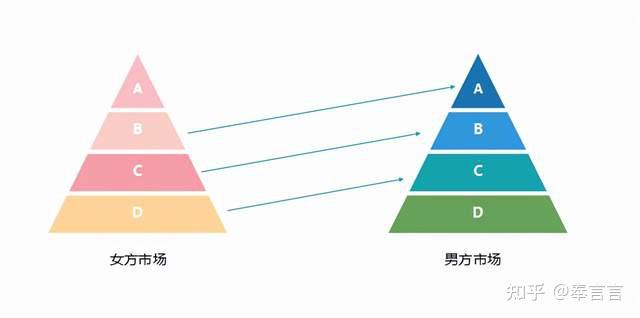 在择偶市场中男方市场和女方市场同样划分a/b/c/d四个阶级,女方大多