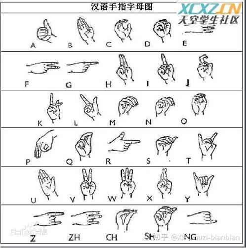 表示拼音字母的汉语手语唇读的30种各不同手势