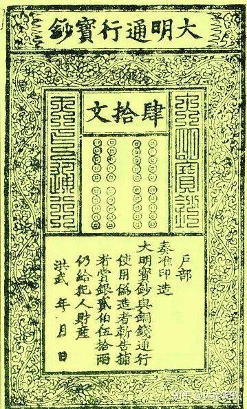 中国紙幣 明朝・大明宝鈔・洪武年・約1368年 大明通用宝鈔