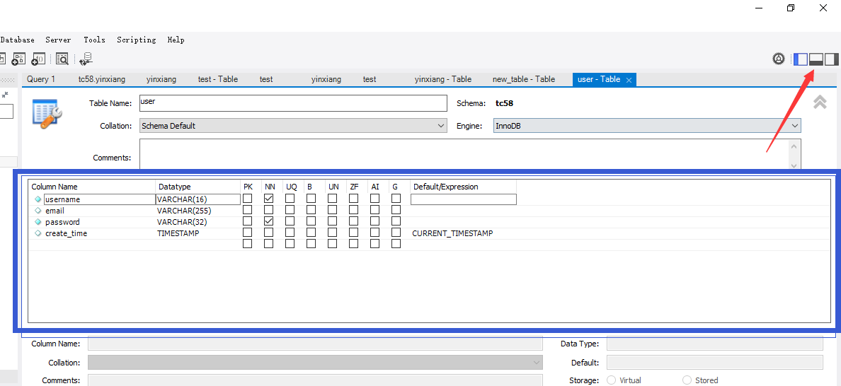 mysql workbench 创建表时无法添加column?