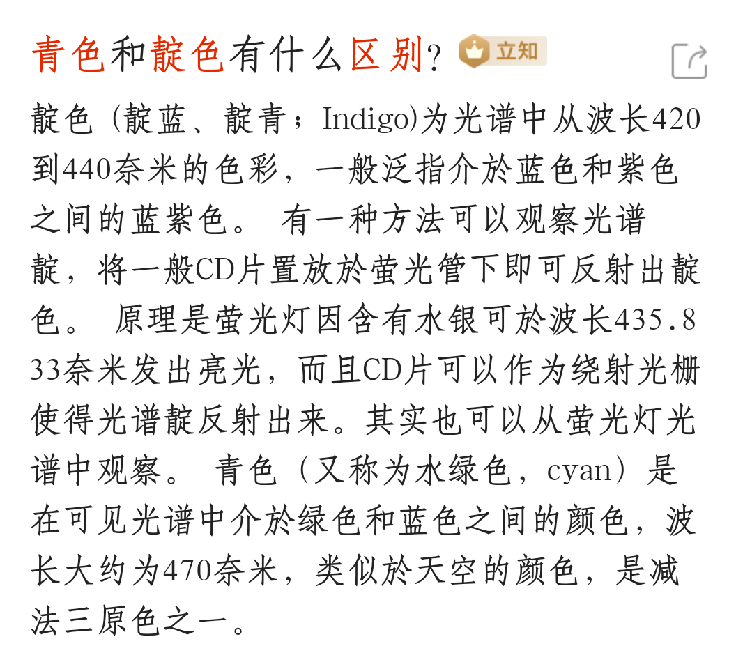 青色和靛色有什么区别? - 知乎