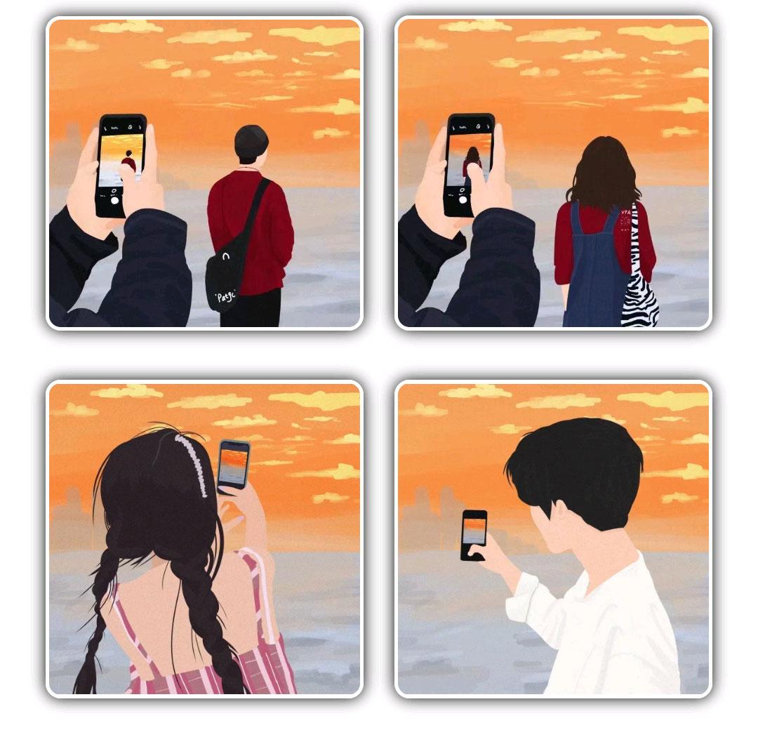 秋游情侣靠在一起看风景背影插画图片素材免费下载 - 觅知网