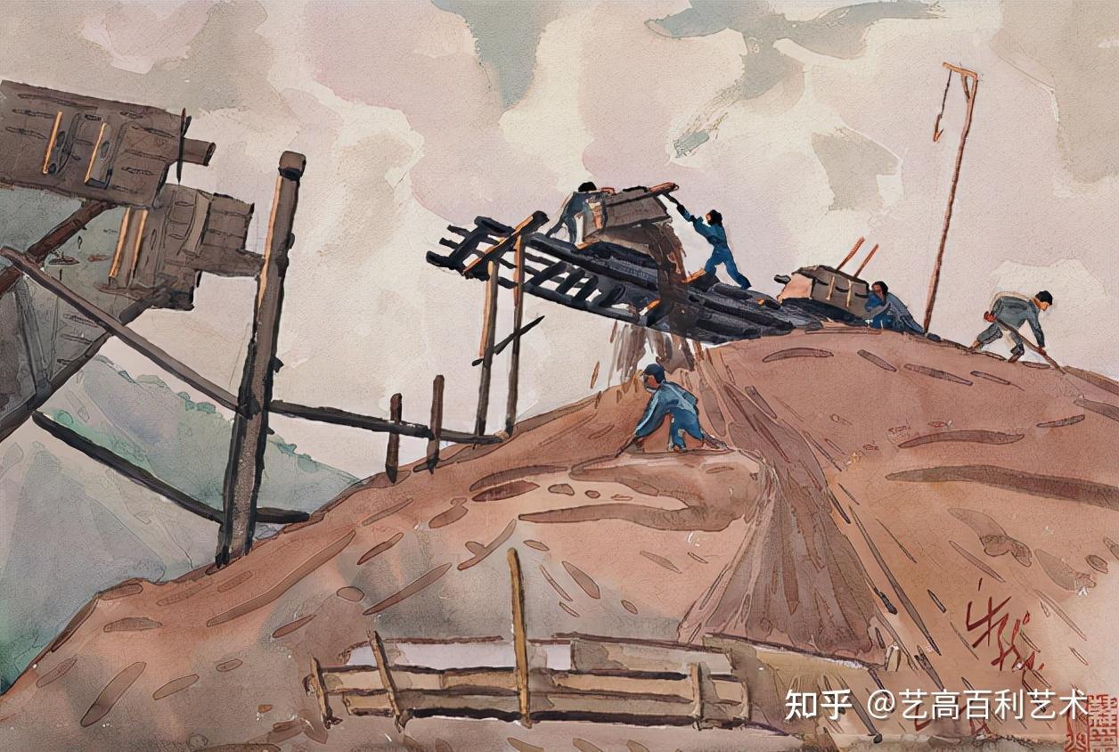 修築天蘭鐵路 (之一)作者:韓樂然創作年代:1945規格:31.7×47.