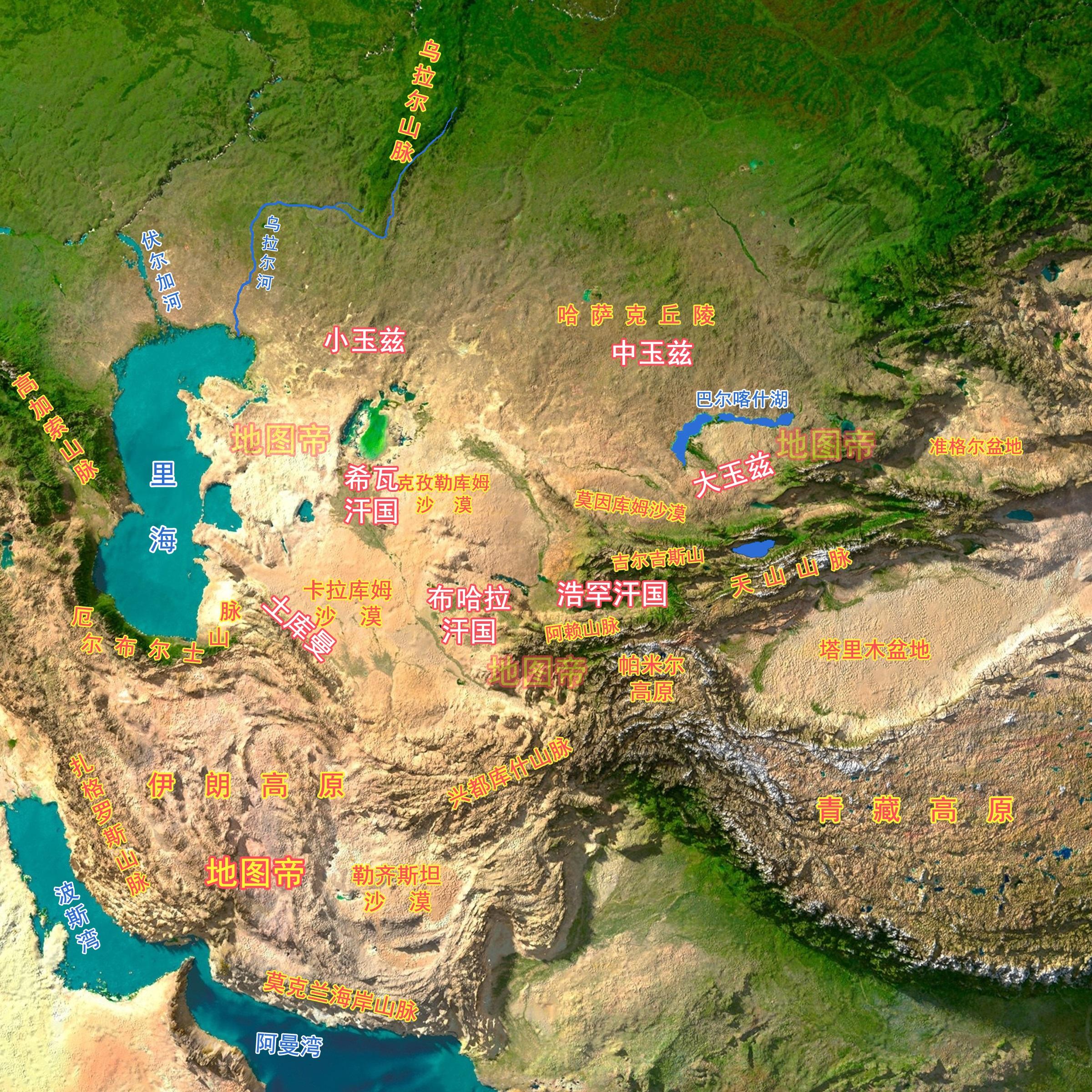 中亚地形图全图图片