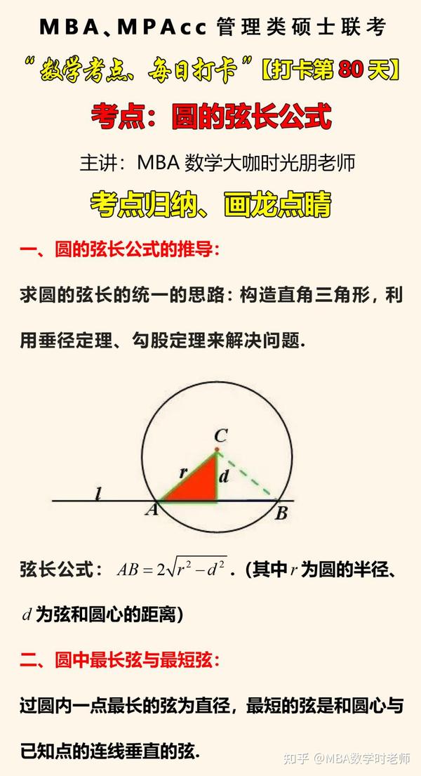 MBA、MPAcc联考数学第80天:圆的弦长公式,时光朋老师 - 知乎