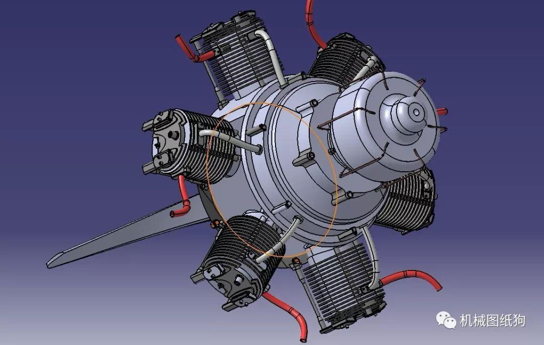 发动机电机radial engine星形六缸发动机模型图纸