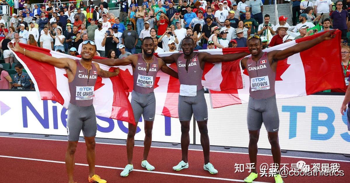 加拿大男子4×100米接力队(从左至右:德格拉斯,罗德尼,j·布雷克,布朗