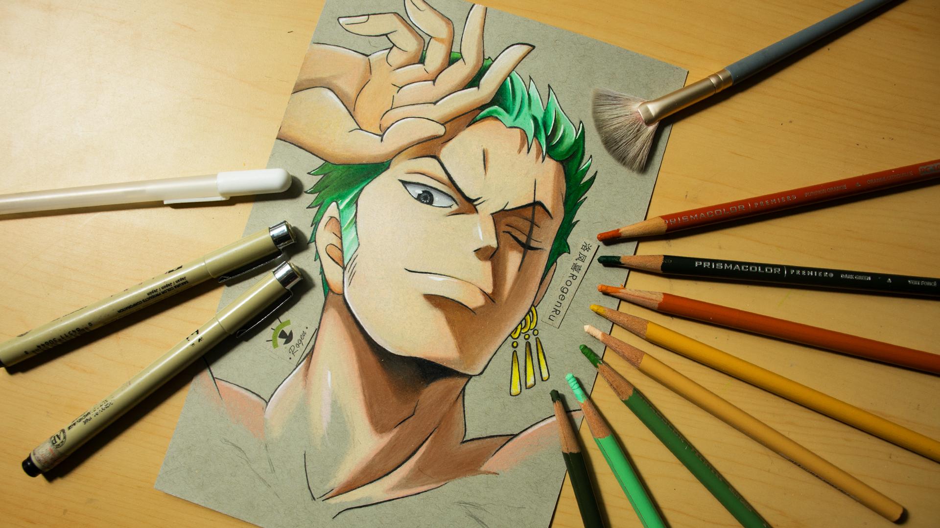 171b油性彩铅手绘动漫航海王漫画人物索隆