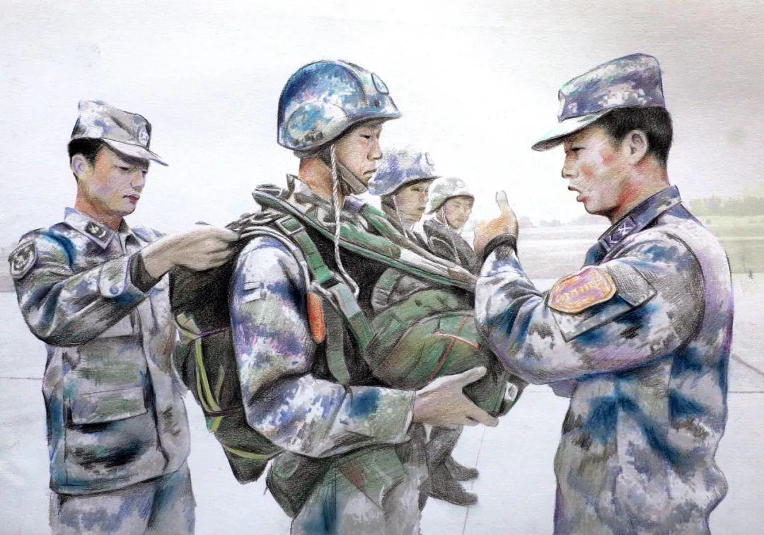 彩铅礼赞看军营画手描绘伞兵突击