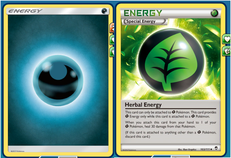 分为三类,分别是:精灵卡(pokemon),训练师卡(trainer)和能量卡(energy