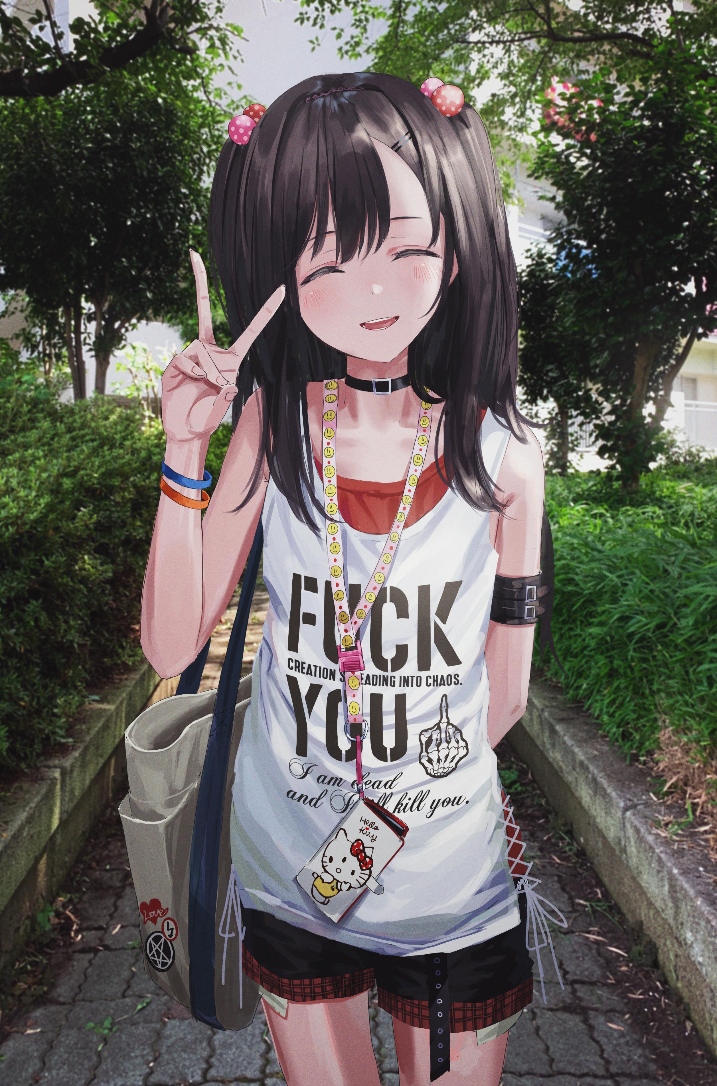 穿着fuckyou衣服比耶的女生动漫?