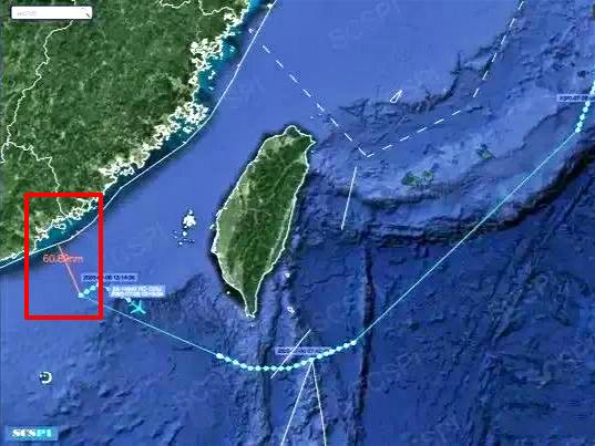 偵察機途徑巴士海峽進入南-海,最近飛至距離廣東60海里的位置進行偵察