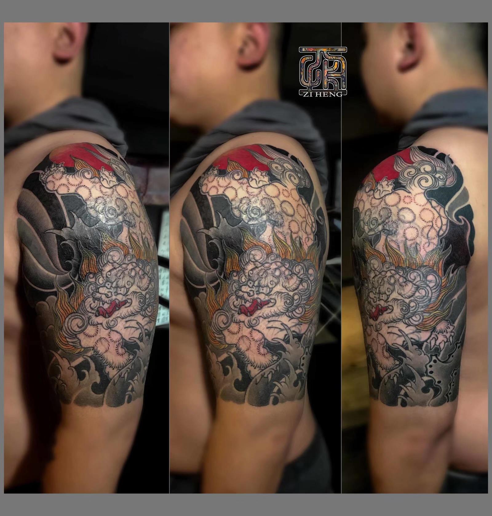 石家庄子恒刺青:传统唐狮子纹身 - 知乎