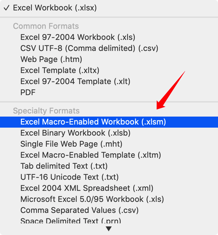 excel 文档,保存在 xls 文件所在的目录下,格式为含有「宏」的 xlsm