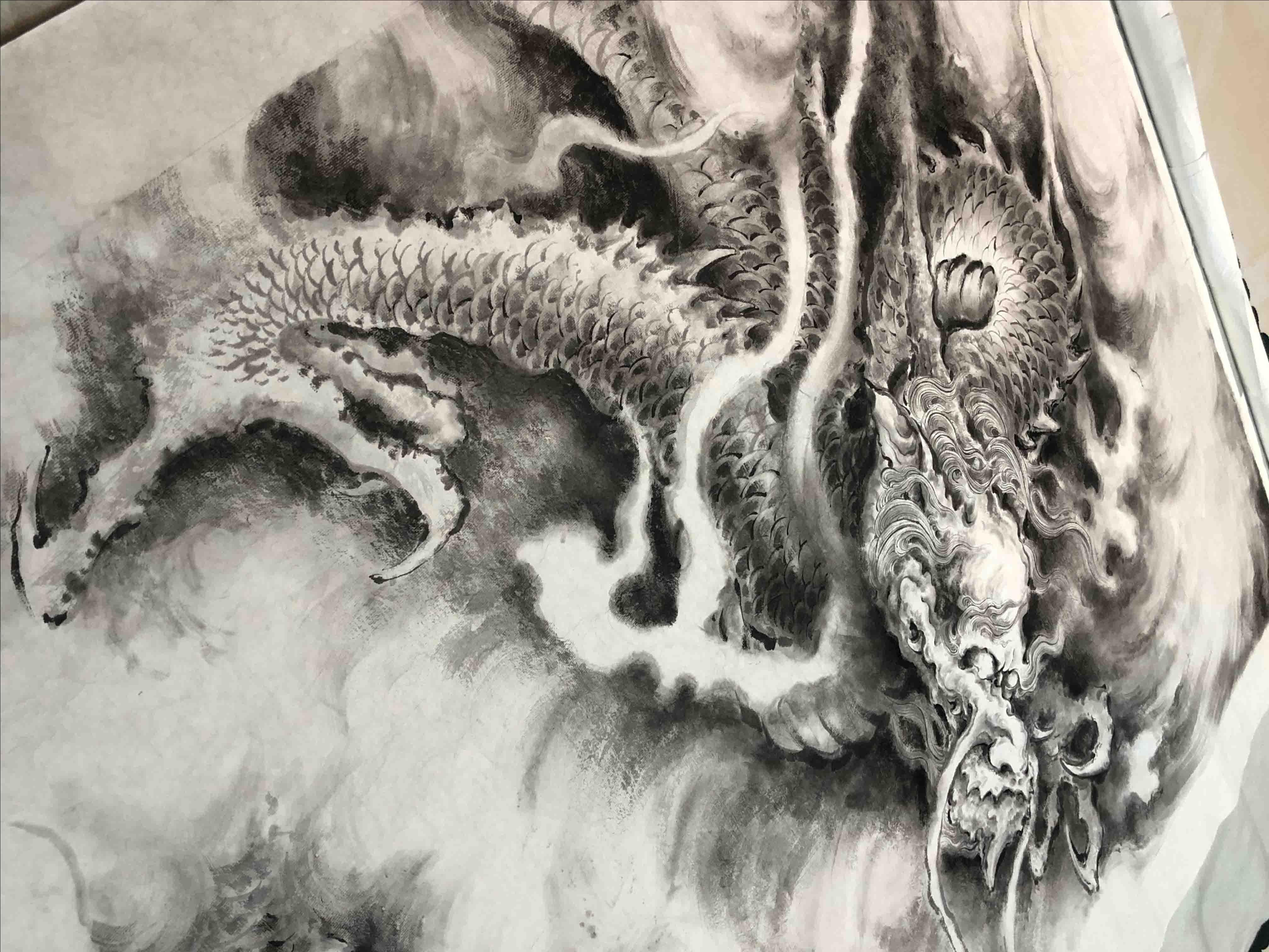 中国龙画龙研究铅笔小稿国画龙画法步骤——画家由龙