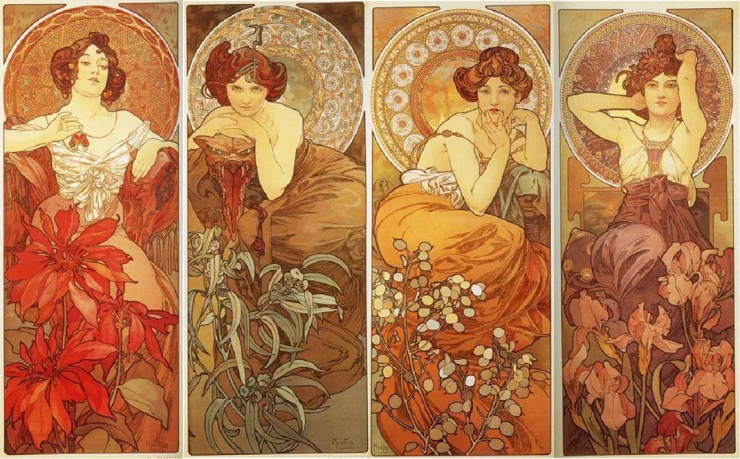 《四季》1900《miss dream》1897穆夏早期的作品画风唯美有极强的氛围