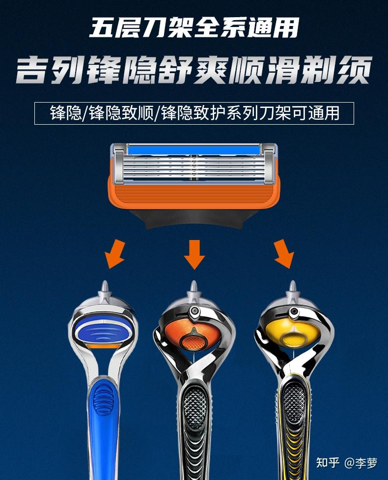 吉列锋速5层刀片手动剃须刀五层刀架全系通用,进口渐进式5层刀片,横扫