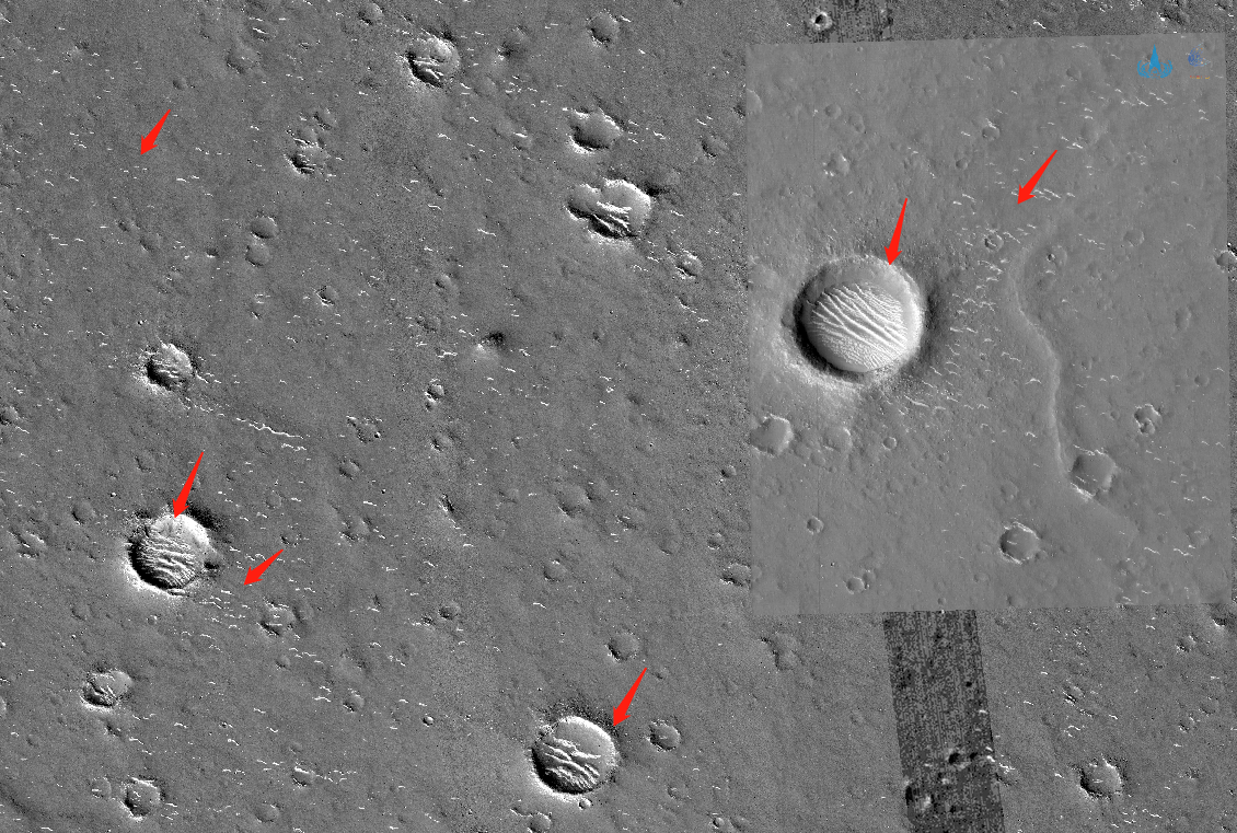 天问拍摄的火星环形山图片,其中纹路是如何形成的?
